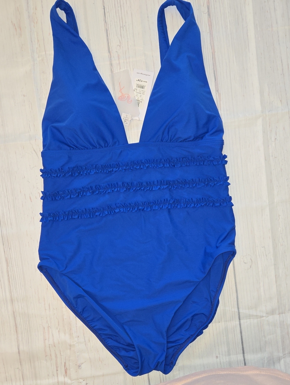 mimi flamingo Blue Ruffled One-Piece Swimsuit NWT Size 12